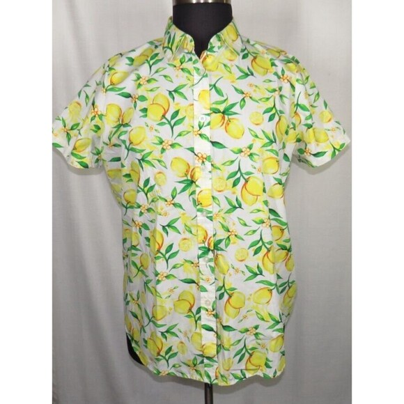 Woman Within Lemon Print Button Up Collared Top Plus Size 14-16 - Picture 6 of 13